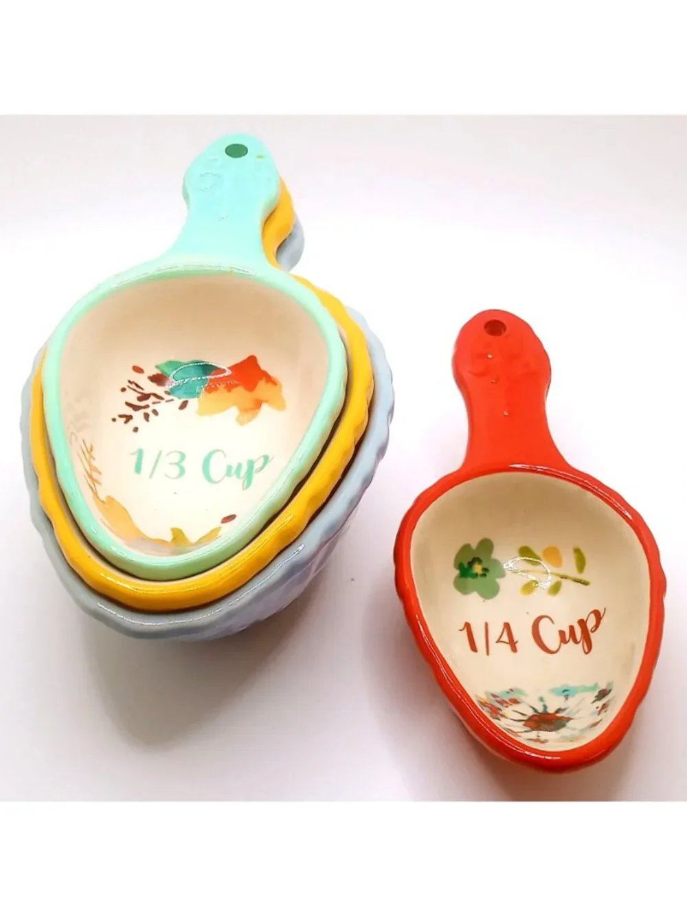 Pioneer Woman Willow Stoneware Measuring Spoon Scoop Set 4 Floral Kitchen Decor